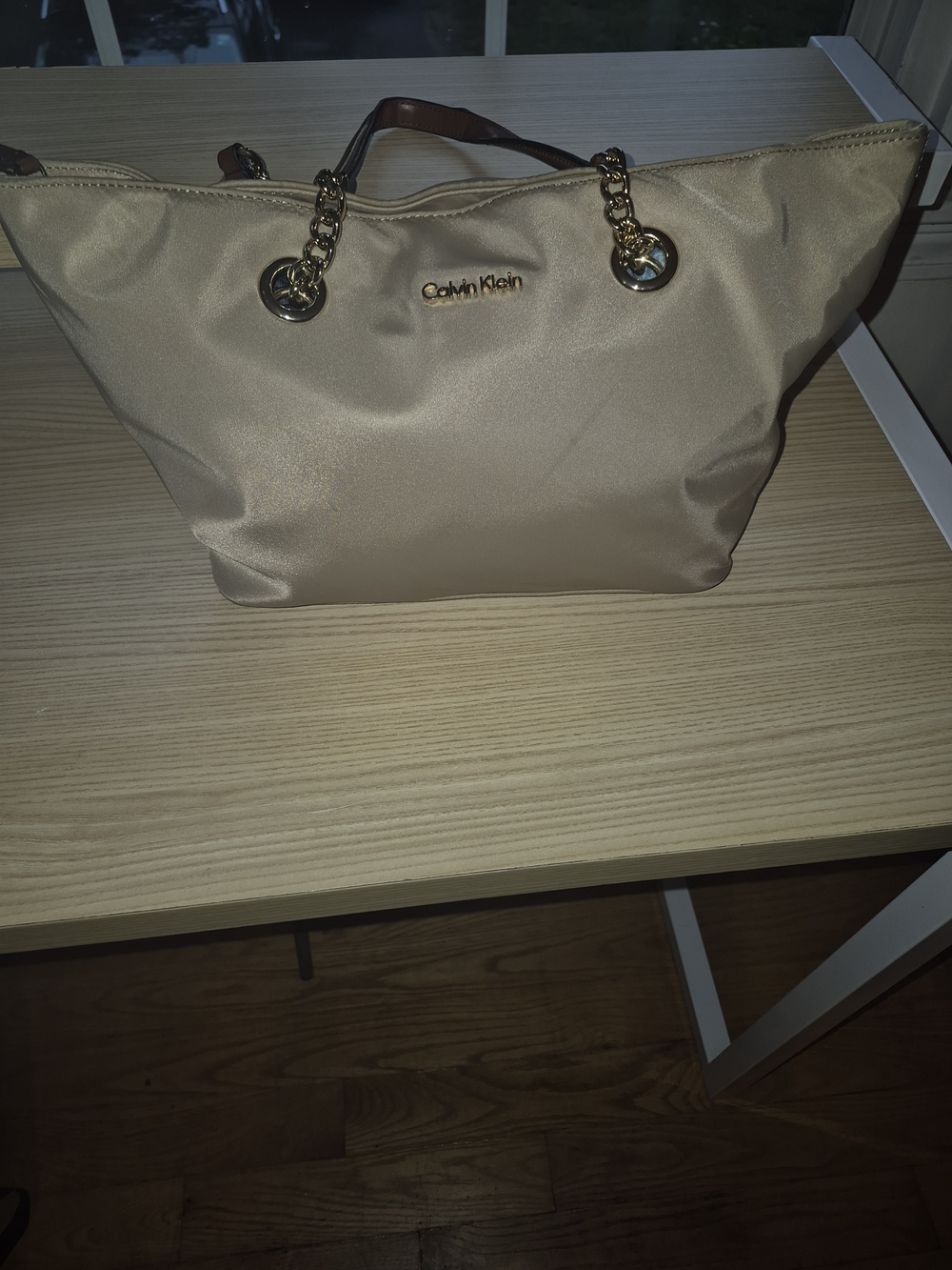 Calvin Klein Gold-Trim Beige Tote